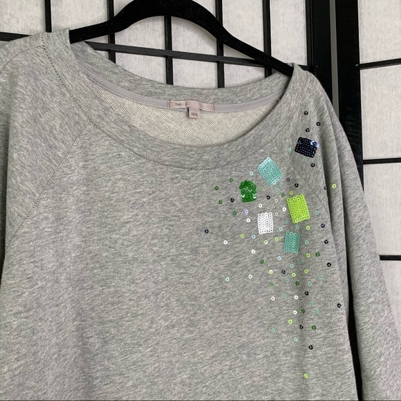 Gap Crewneck Sequin Beaded Rhinestone Sparkle Pullover Sweatshirt Grey Small - Picture 3 of 7